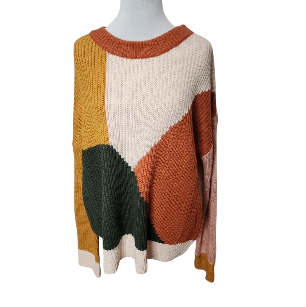 Hem and Thread Oversize Sweater Green Gold‎ Brown  Size Large